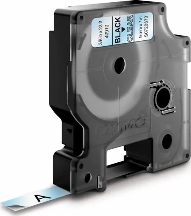 Dymo D1 labeltape 9mm, sort på klar