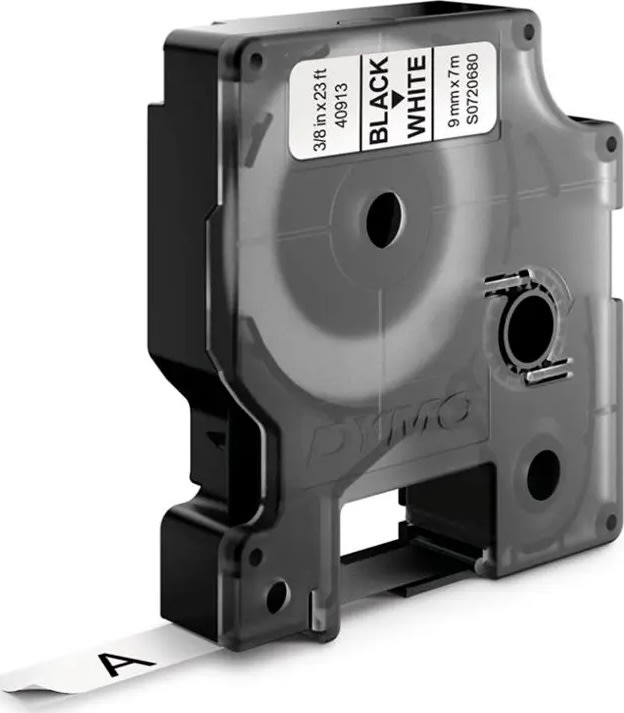 Dymo D1 labeltape 9mm, sort på hvid