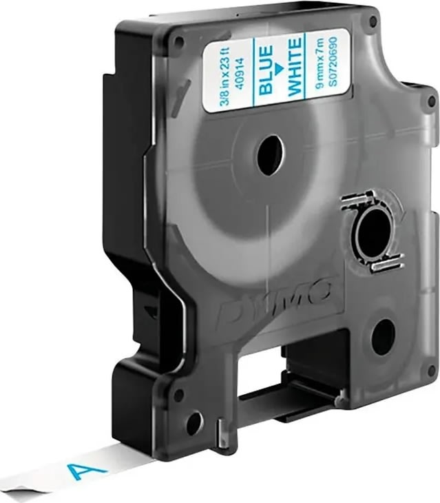 Dymo D1 labeltape 9mm, blå på hvid