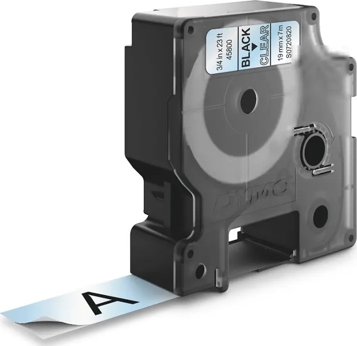 Dymo D1 labeltape 19mm, sort på klar