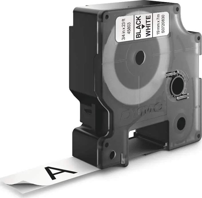 Dymo D1 labeltape 19mm, sort på hvid