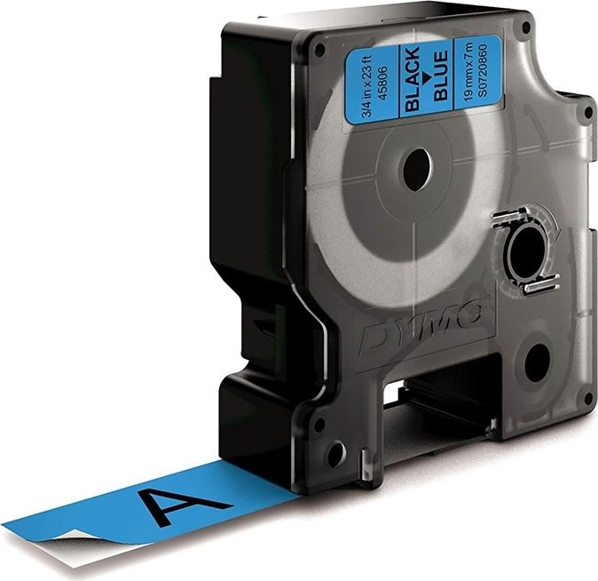 Dymo D1 labeltape 19mm, sort på blå