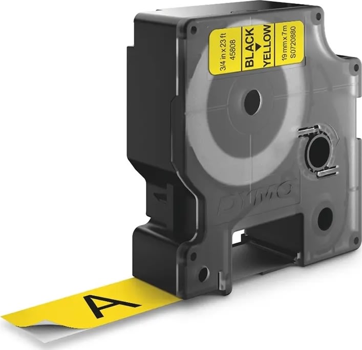 Dymo D1 labeltape 19mm, sort på gul