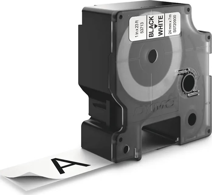 Dymo D1 labeltape 24mm, sort på hvid