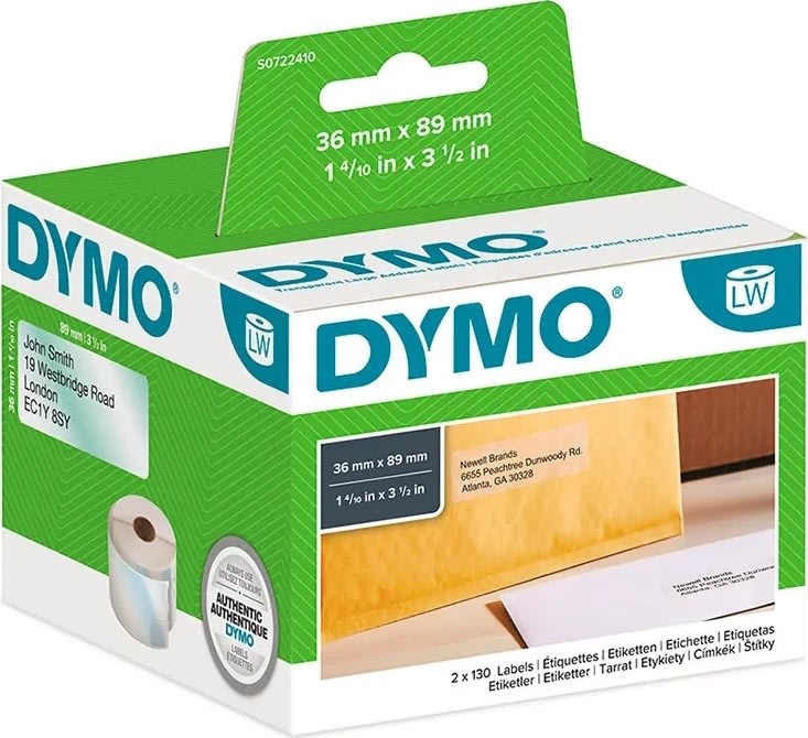 Dymo LW adresseetiket plast 36x89 mm
