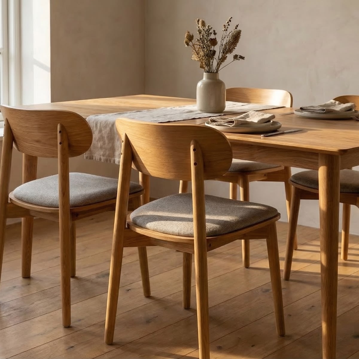 NordicLine kantinesæt m/4 stole m/polstring, eg