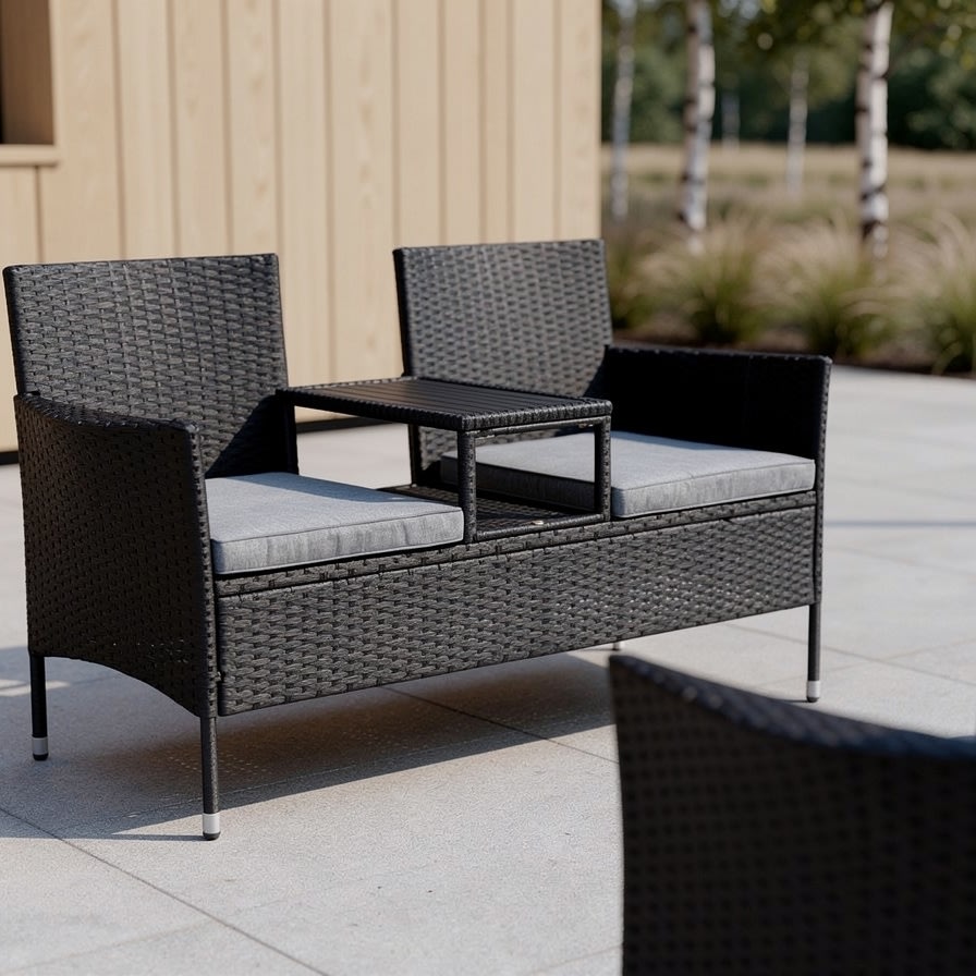 OUTDOOR havesofa 2-pers. med bord, sort
