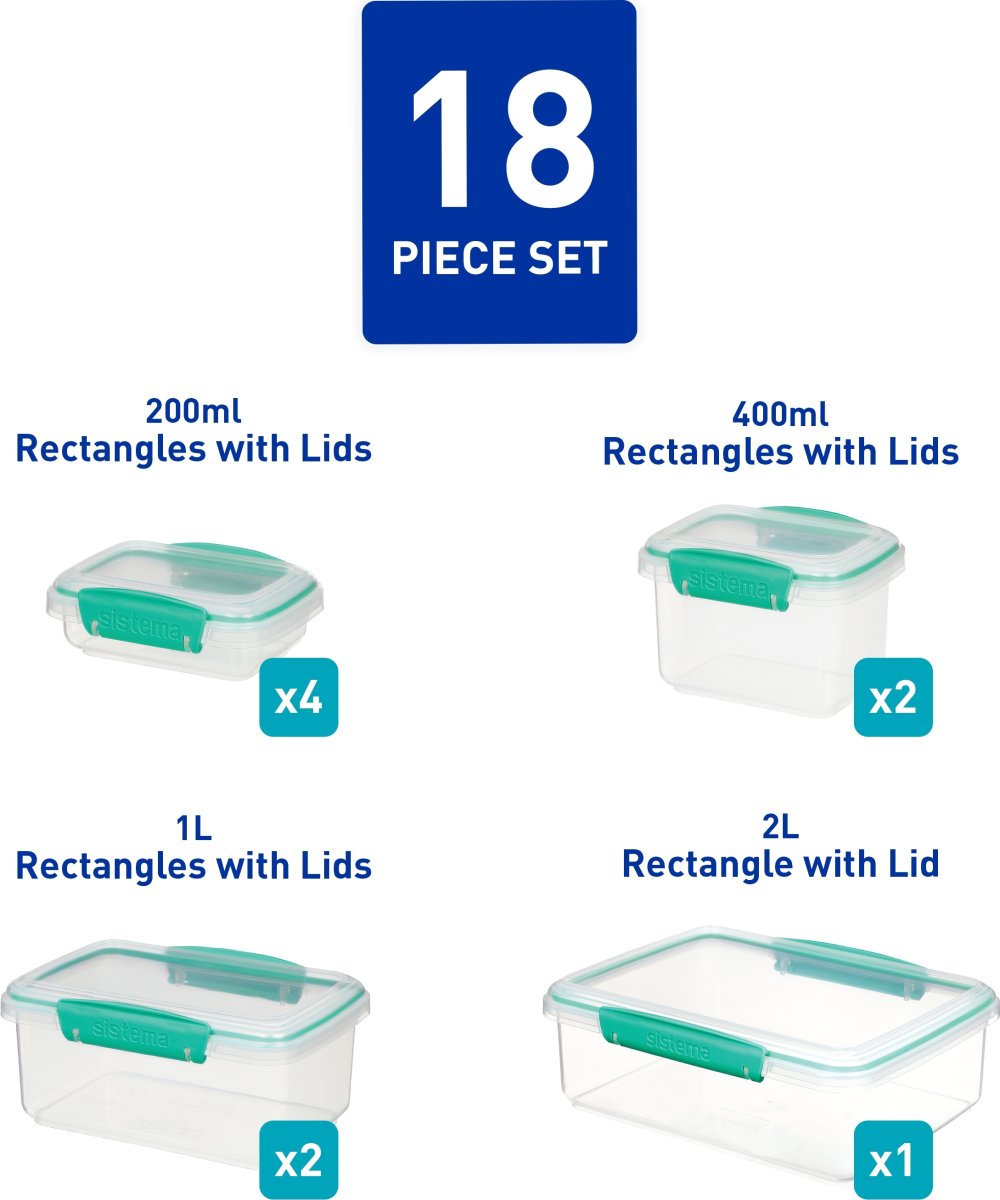 Sistema Klip It+ opbevaringsboks, 18 dele, teal