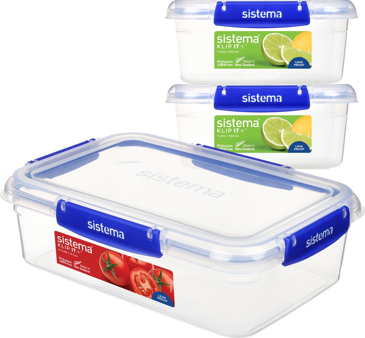 Sistema Klip It+ opbevaringsboks, 3-pak, blå