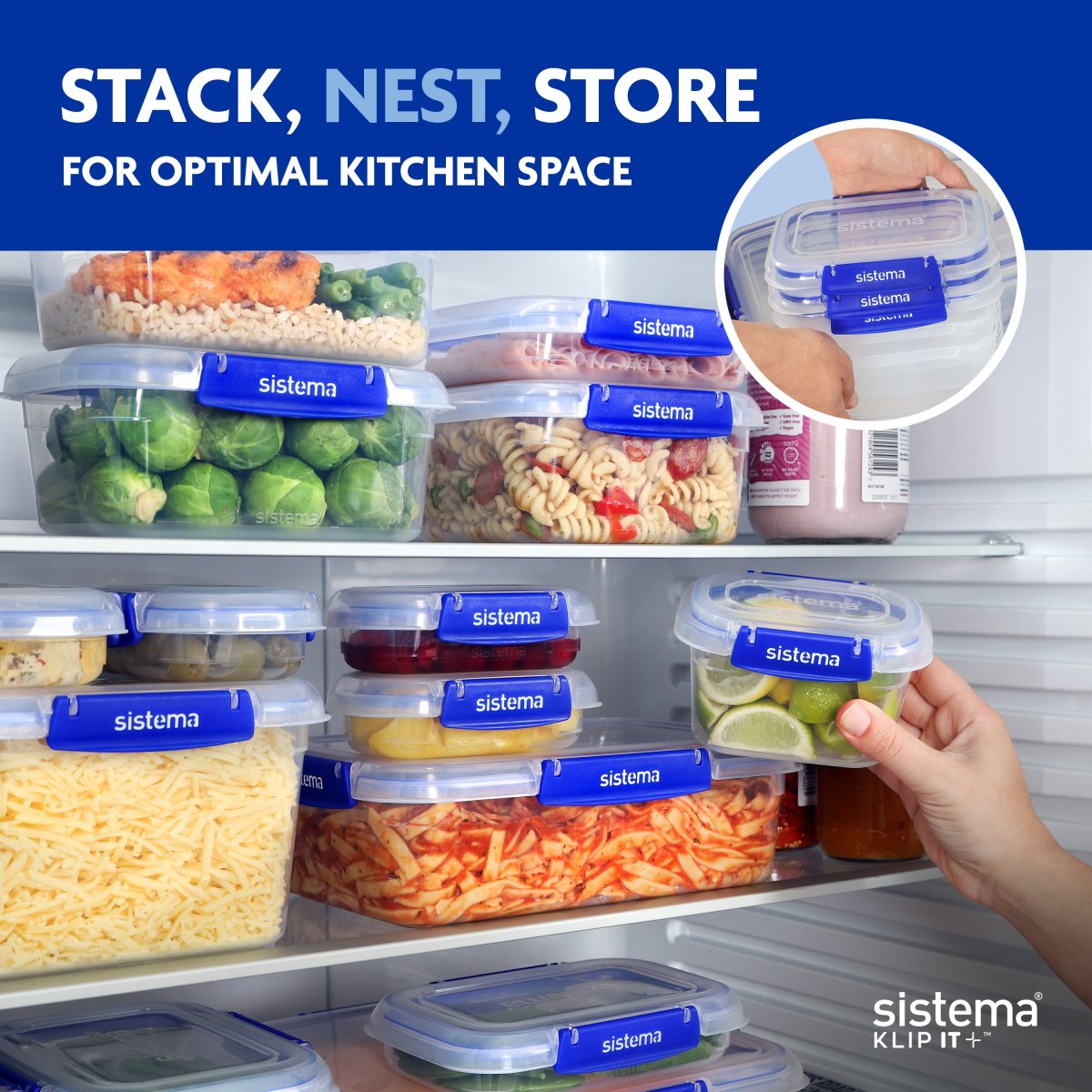 Sistema Klip It+ opbevaringsboks, 3-pak, blå