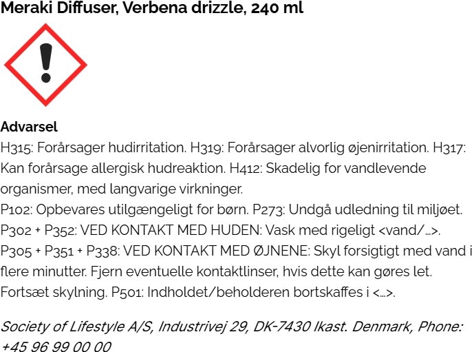 Meraki Duftfrisker m Pinde Verbena Drizzle, 240 ml