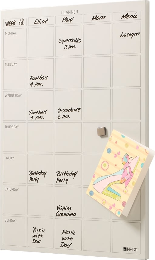 NAGA Magnetisk ståltavle, 40 x 60 cm, ugeplan