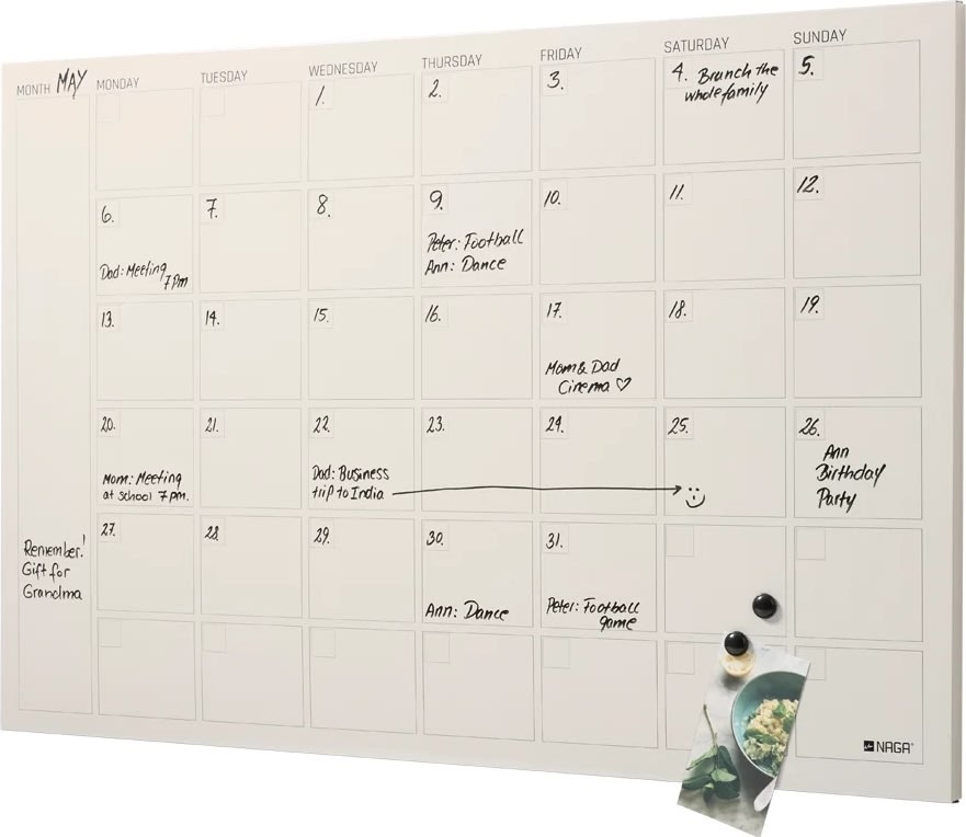 NAGA Magnetisk ståltavle, 90 x 60, månedstavle