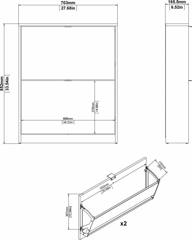BudgetLine Skoskab m. 2 klaplåger, sort