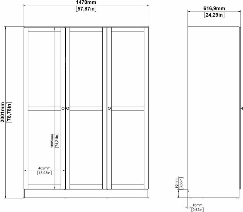 Coreline garderobeskab 3 døre, hvid