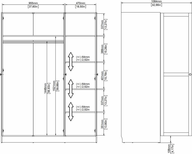 Coreline garderobeskab 3 døre, hvid