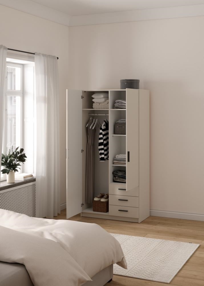 Coreline garderobeskab 2 døre/3 skuffer, gråbeige