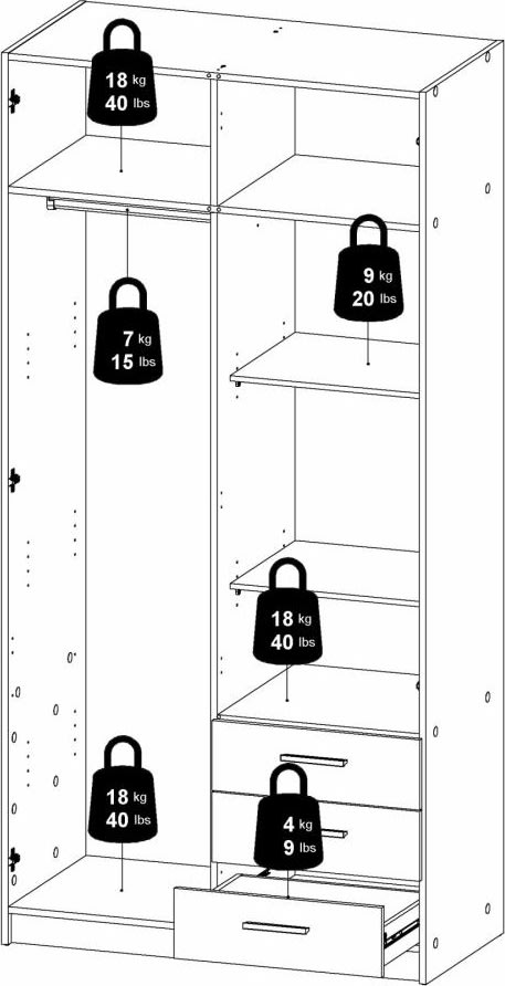 Coreline garderobeskab 2 døre/3 skuffer, gråbeige