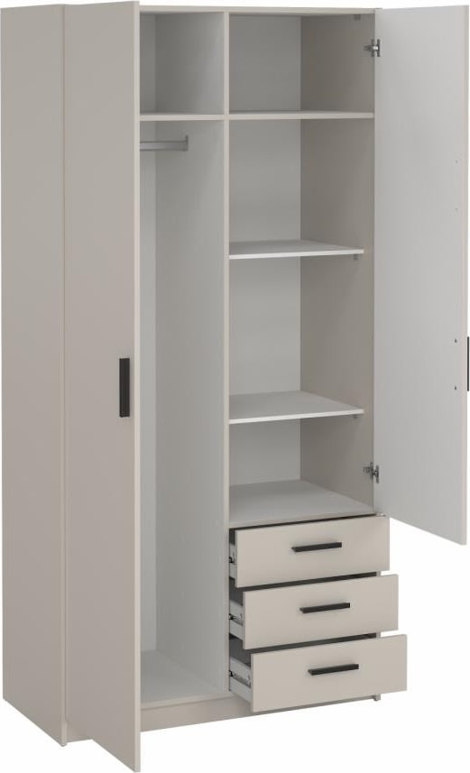 Coreline garderobeskab 2 døre/3 skuffer, gråbeige