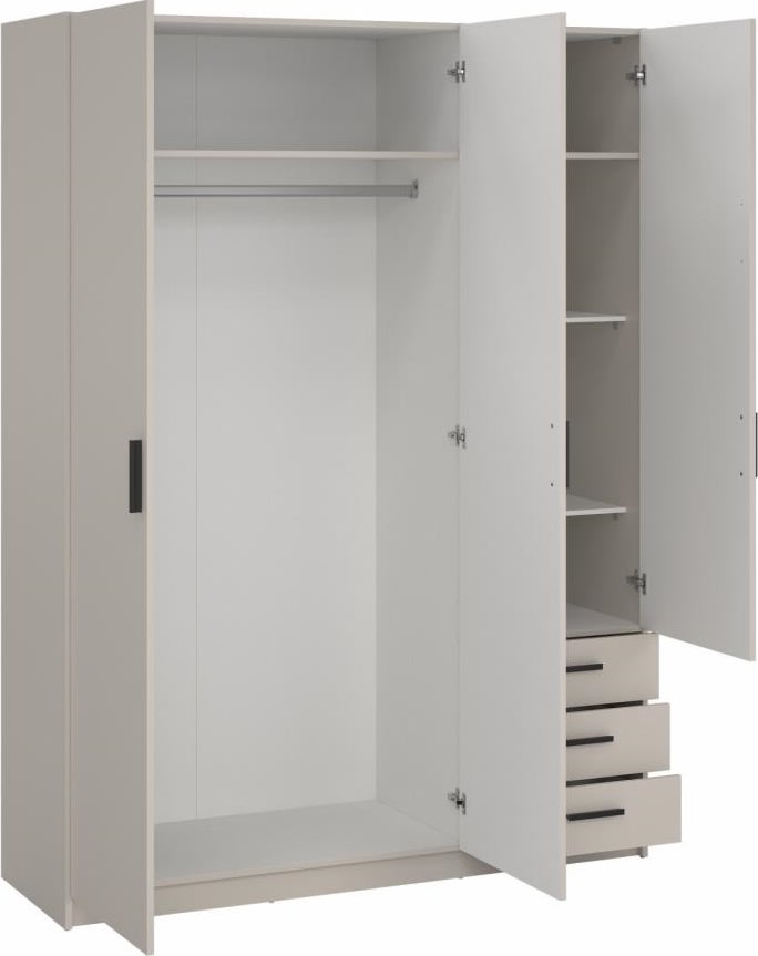 Coreline garderobeskab 3 døre/3 skuffer, gråbeige
