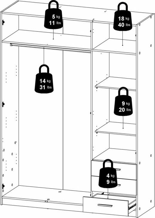Coreline garderobeskab 3 døre/3 skuffer, gråbeige