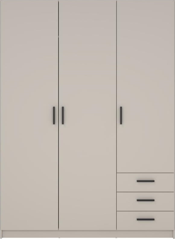 Coreline garderobeskab 3 døre/3 skuffer, gråbeige