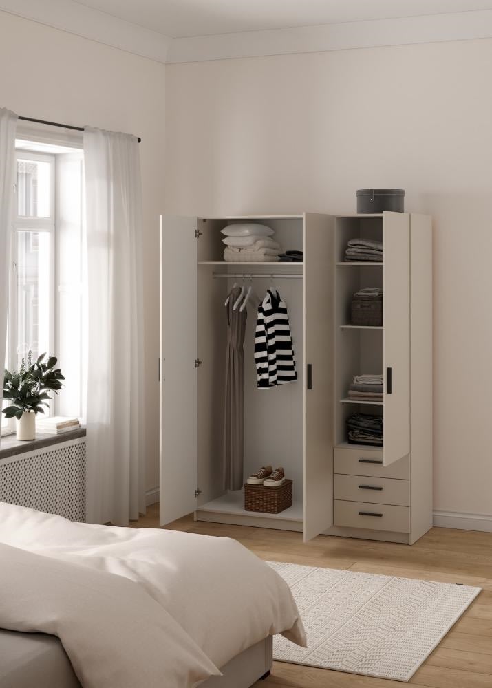 Coreline garderobeskab 3 døre/3 skuffer, gråbeige