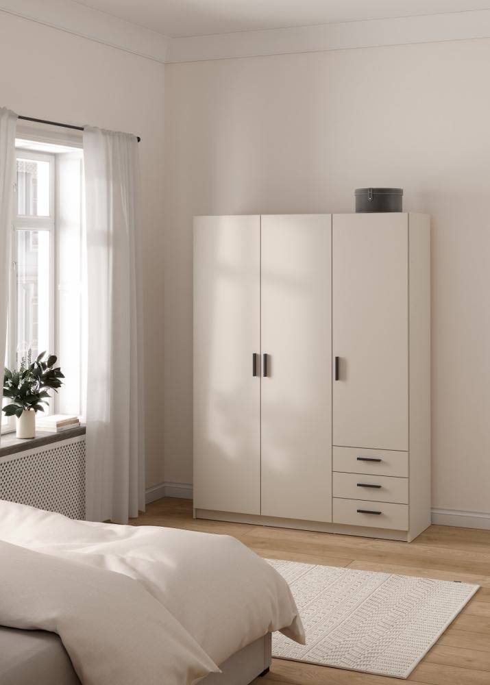 Coreline garderobeskab 3 døre/3 skuffer, gråbeige