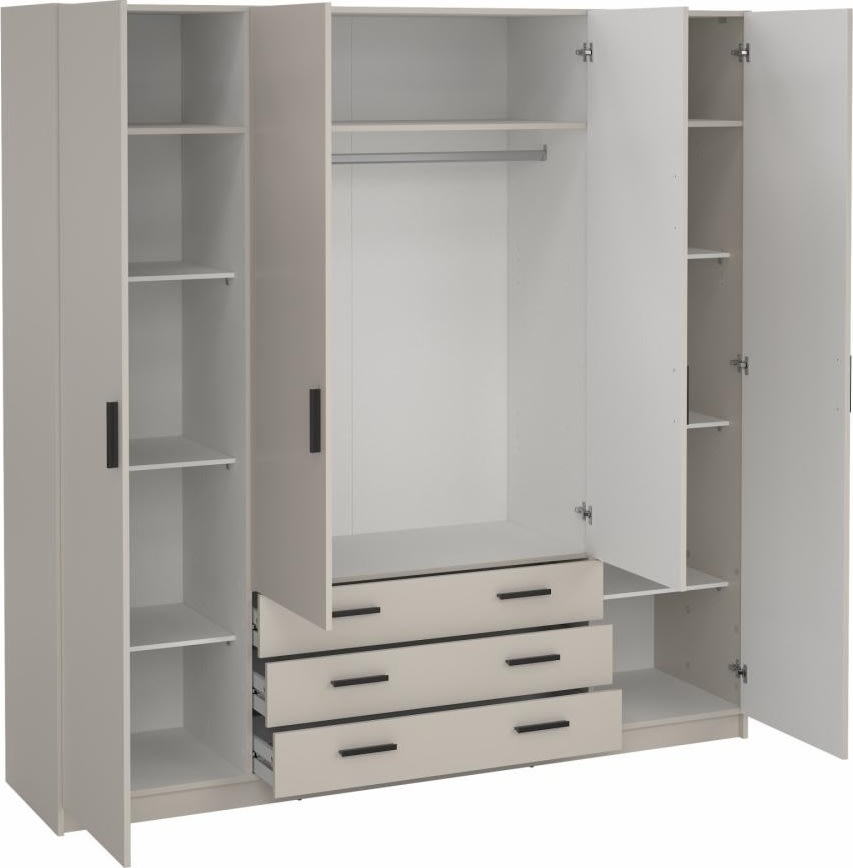 Coreline garderobeskab 4 døre/3 skuffer, gråbeige
