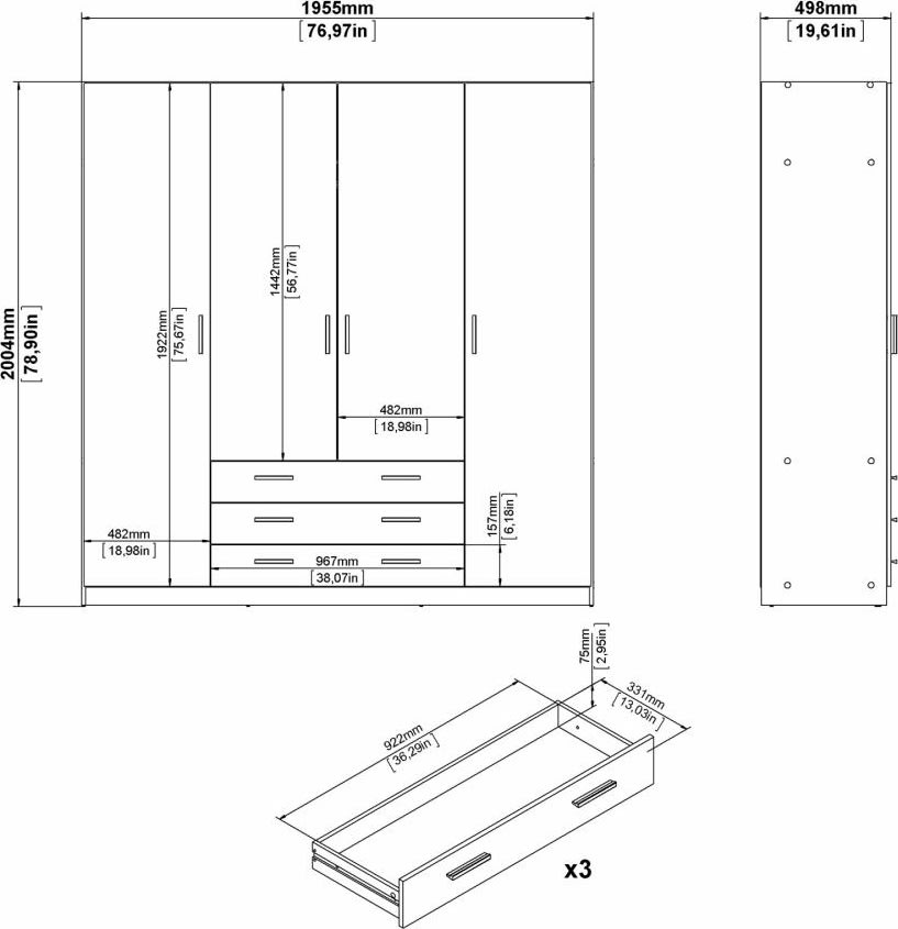 Coreline garderobeskab 4 døre/3 skuffer, gråbeige