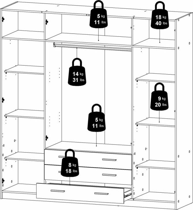 Coreline garderobeskab 4 døre/3 skuffer, gråbeige