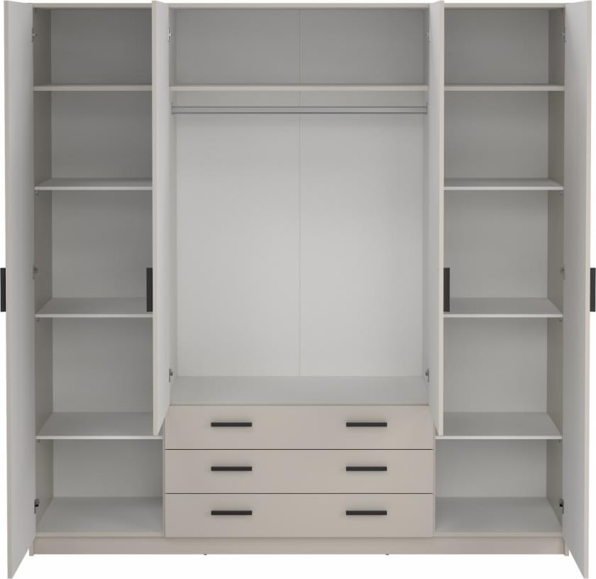 Coreline garderobeskab 4 døre/3 skuffer, gråbeige