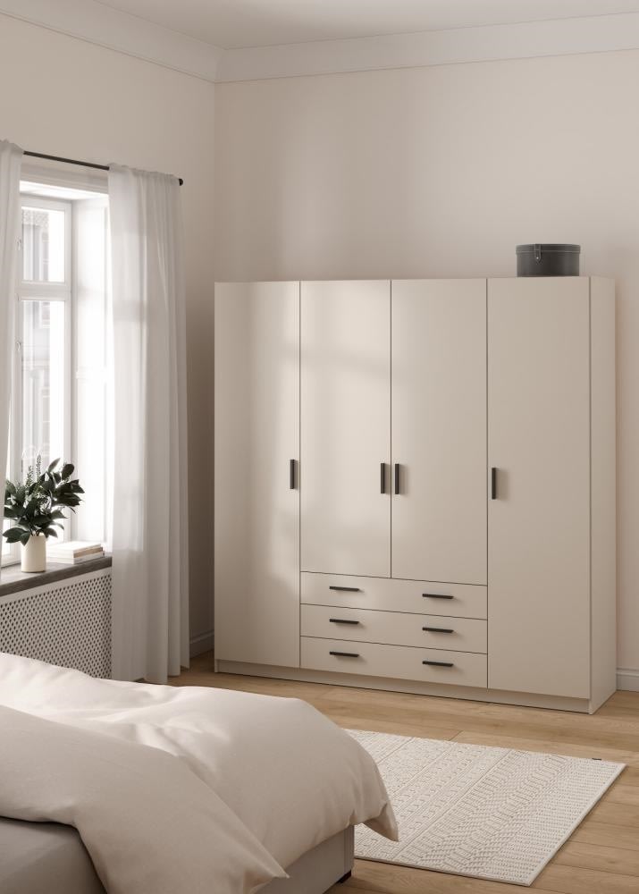 Coreline garderobeskab 4 døre/3 skuffer, gråbeige