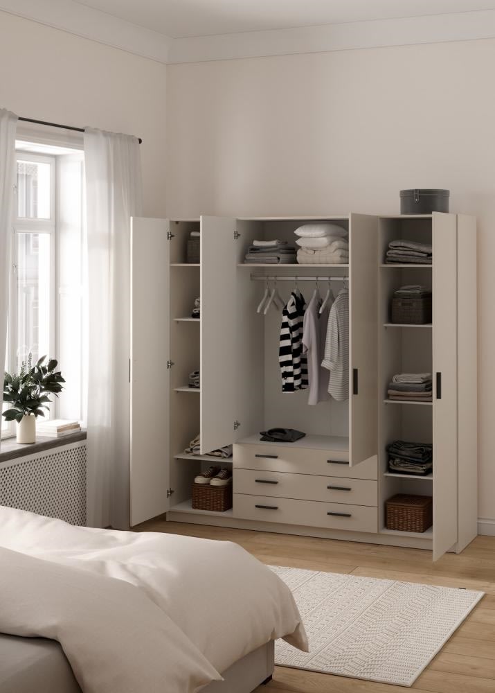 Coreline garderobeskab 4 døre/3 skuffer, gråbeige