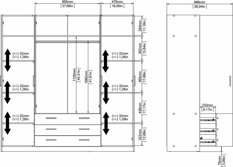 Coreline garderobeskab 4 døre/3 skuffer, gråbeige