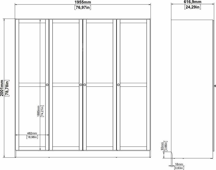 Coreline garderobeskab 4 døre, eg