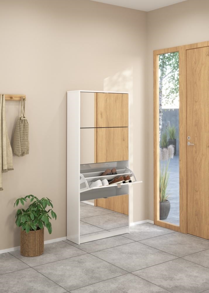 Coreline skoskab 4 låger/8 rum, spejl/hvid