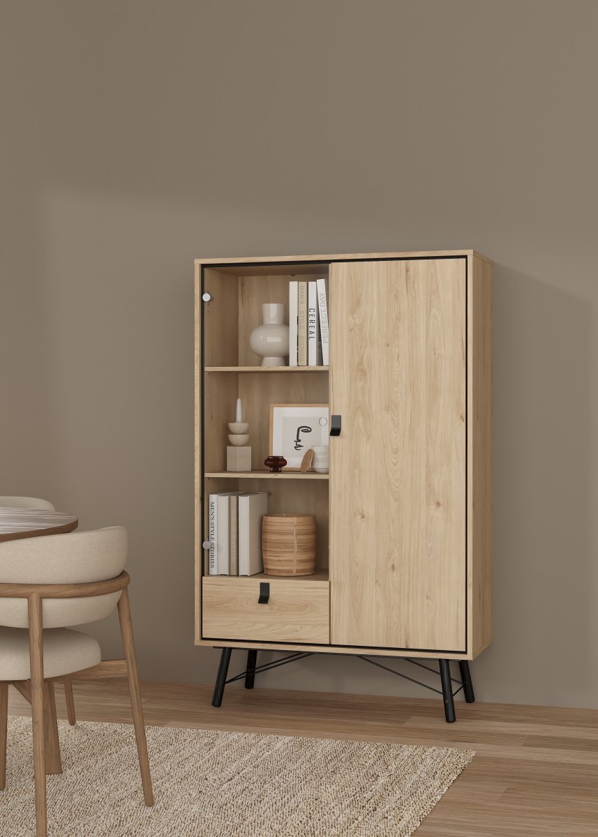 Serveline vitrineskab 2 døre/1 skuffe, eg