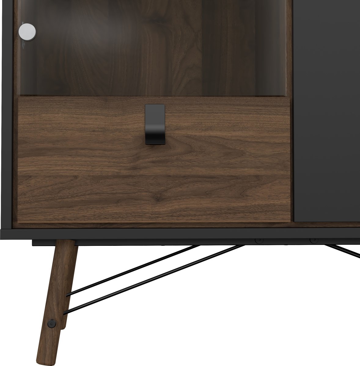 Serveline vitrineskab 2 døre/1 skuffe, sort/valnød