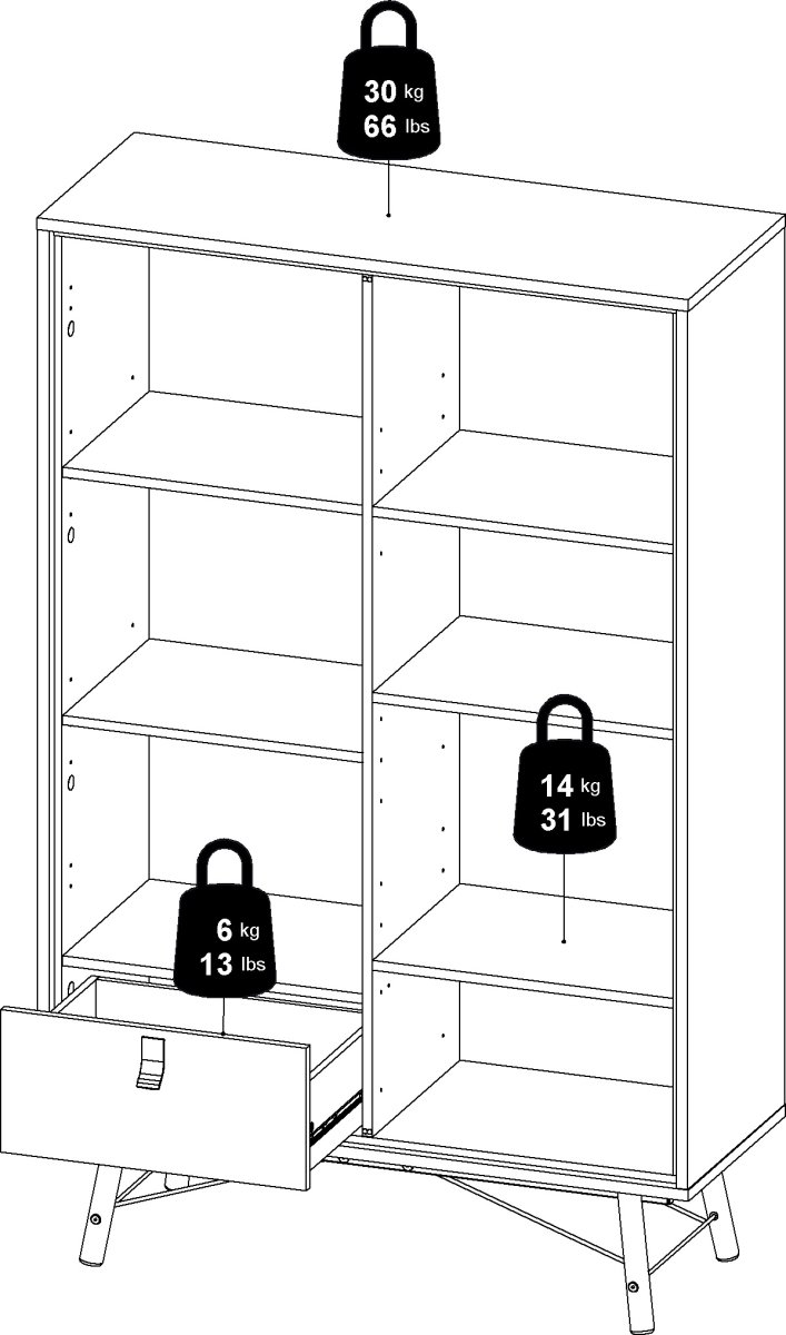 Serveline vitrineskab 2 døre/1 skuffe, sort/valnød