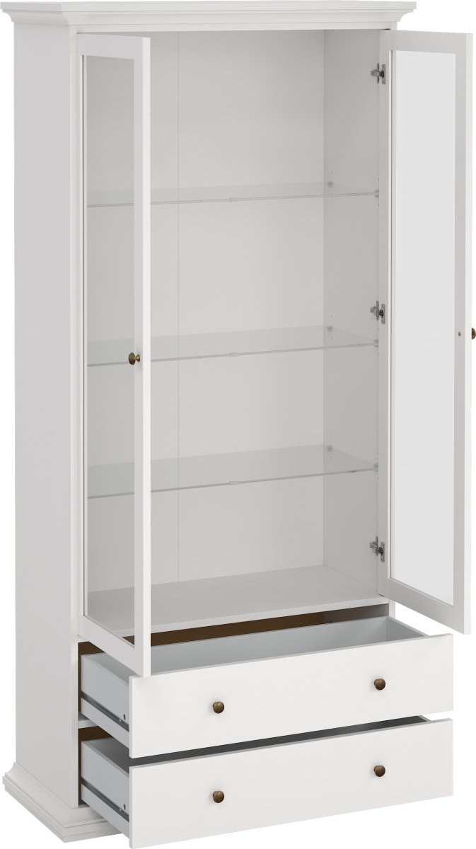 Serveline vitrineskab 2 døre/2 skuffer, hvid