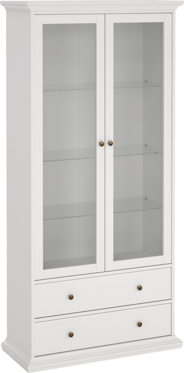 Serveline vitrineskab 2 døre/2 skuffer, hvid