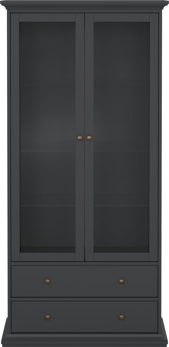 Serveline vitrineskab 2 døre/2 skuffer, mat grå