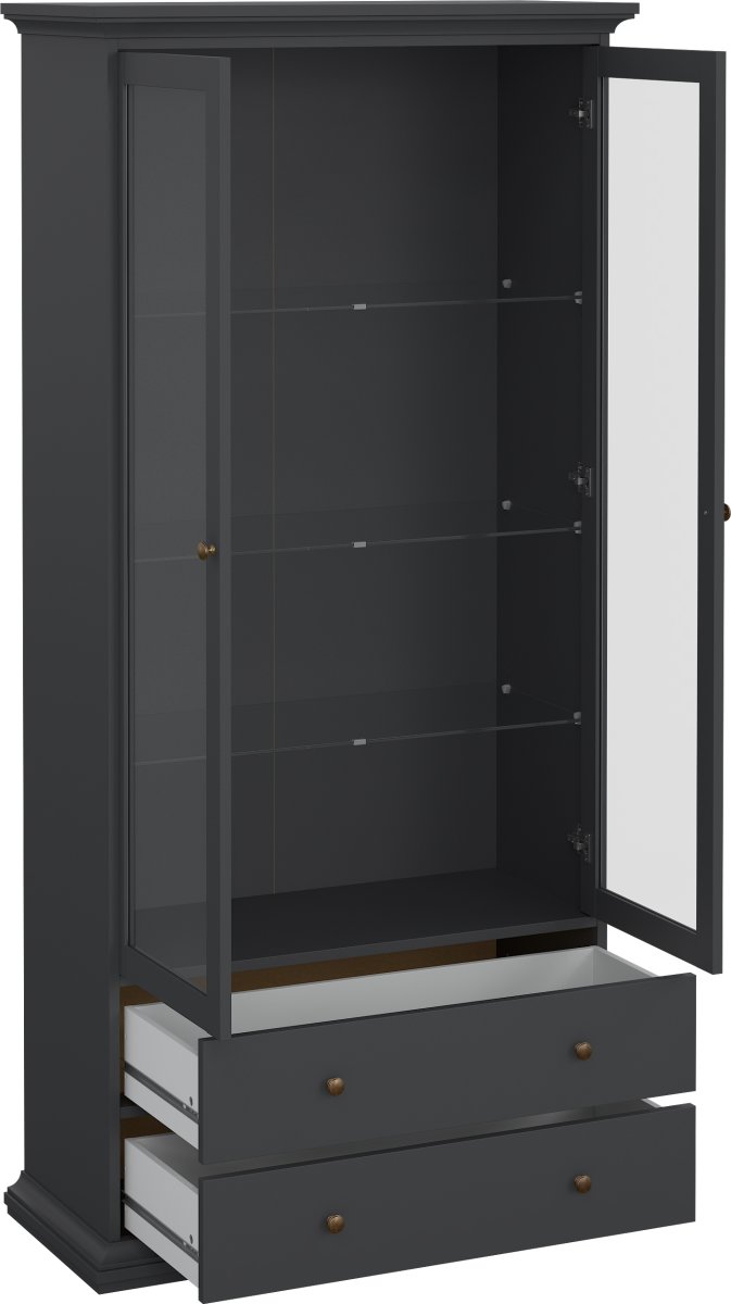 Serveline vitrineskab 2 døre/2 skuffer, mat grå