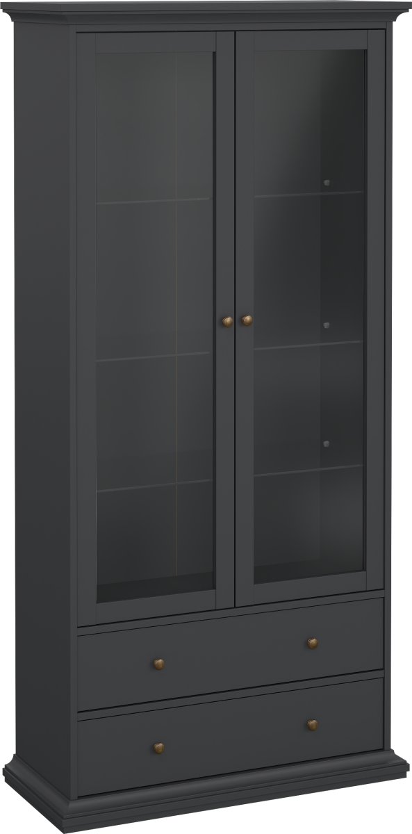 Serveline vitrineskab 2 døre/2 skuffer, mat grå