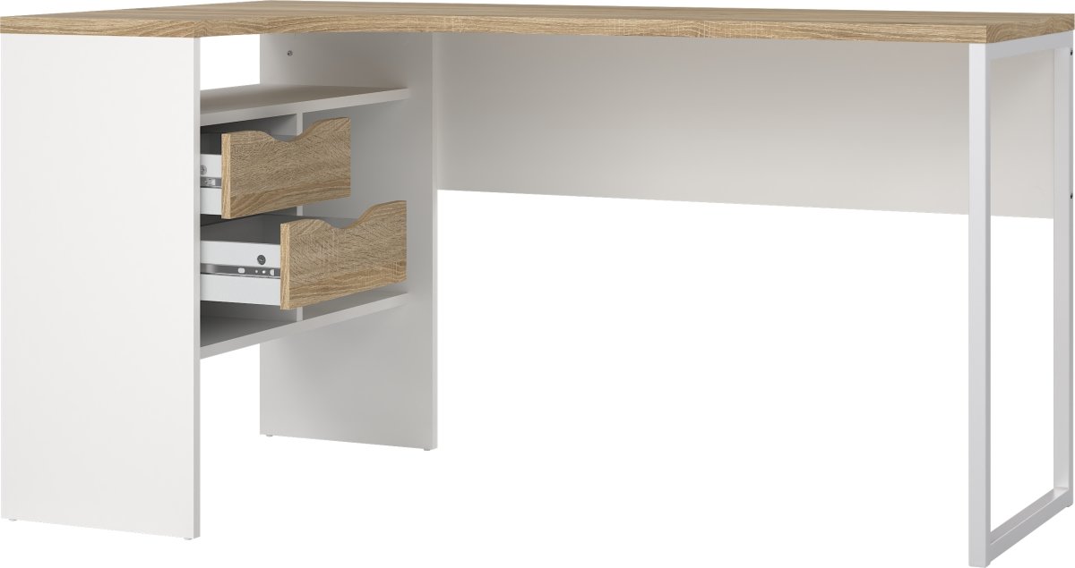 Small Officeline hjørneskrivebord 2 skuf, eg/hvid