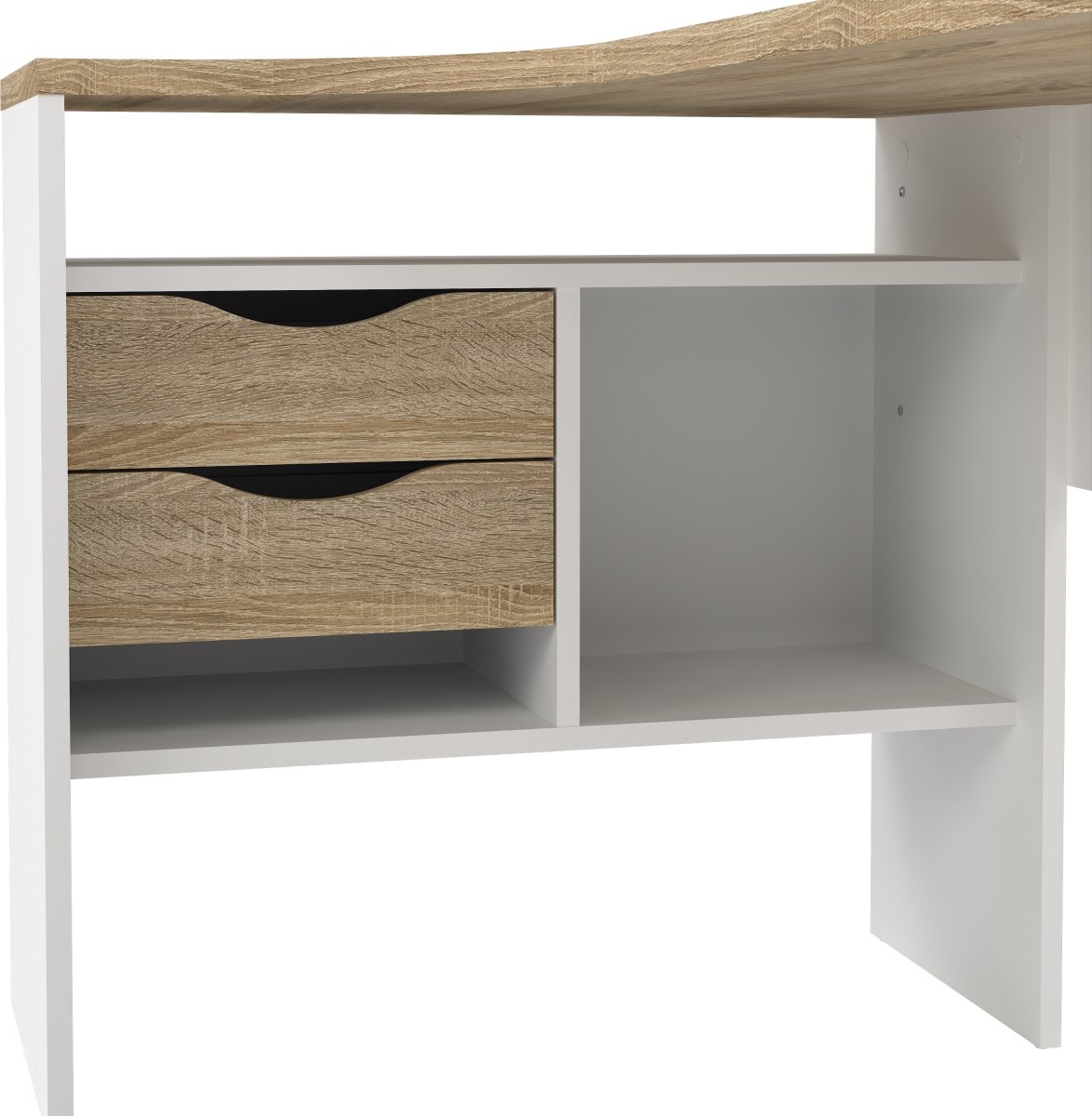 Small Officeline hjørneskrivebord 2 skuf, eg/hvid