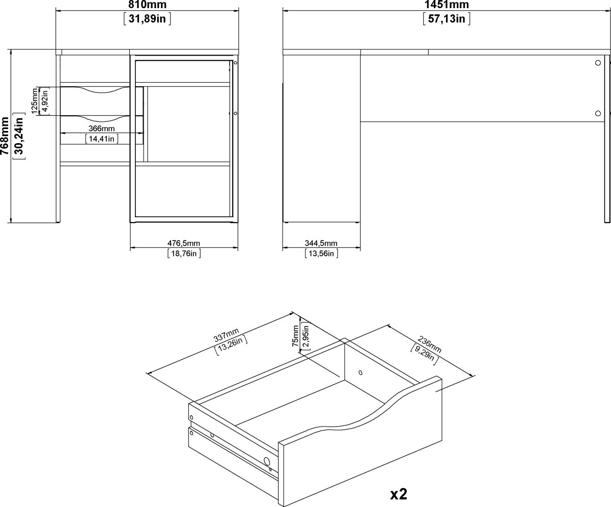 Small Officeline hjørneskrivebord 2 skuf, eg/hvid