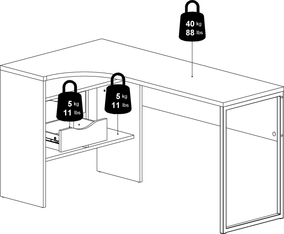 Small Officeline hjørneskrivebord 2 skuf, eg/hvid
