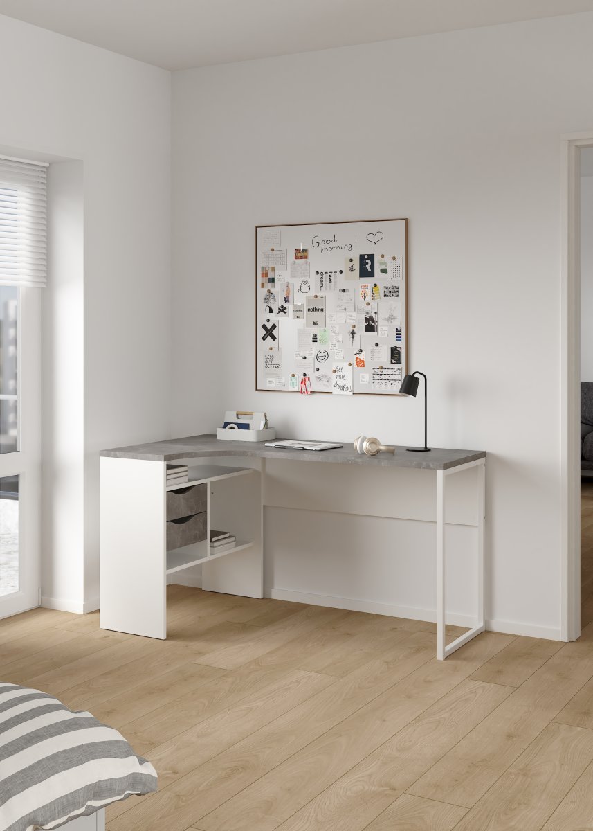 Small Officeline hjørneskrivebord 2 skuf, grå/hvid